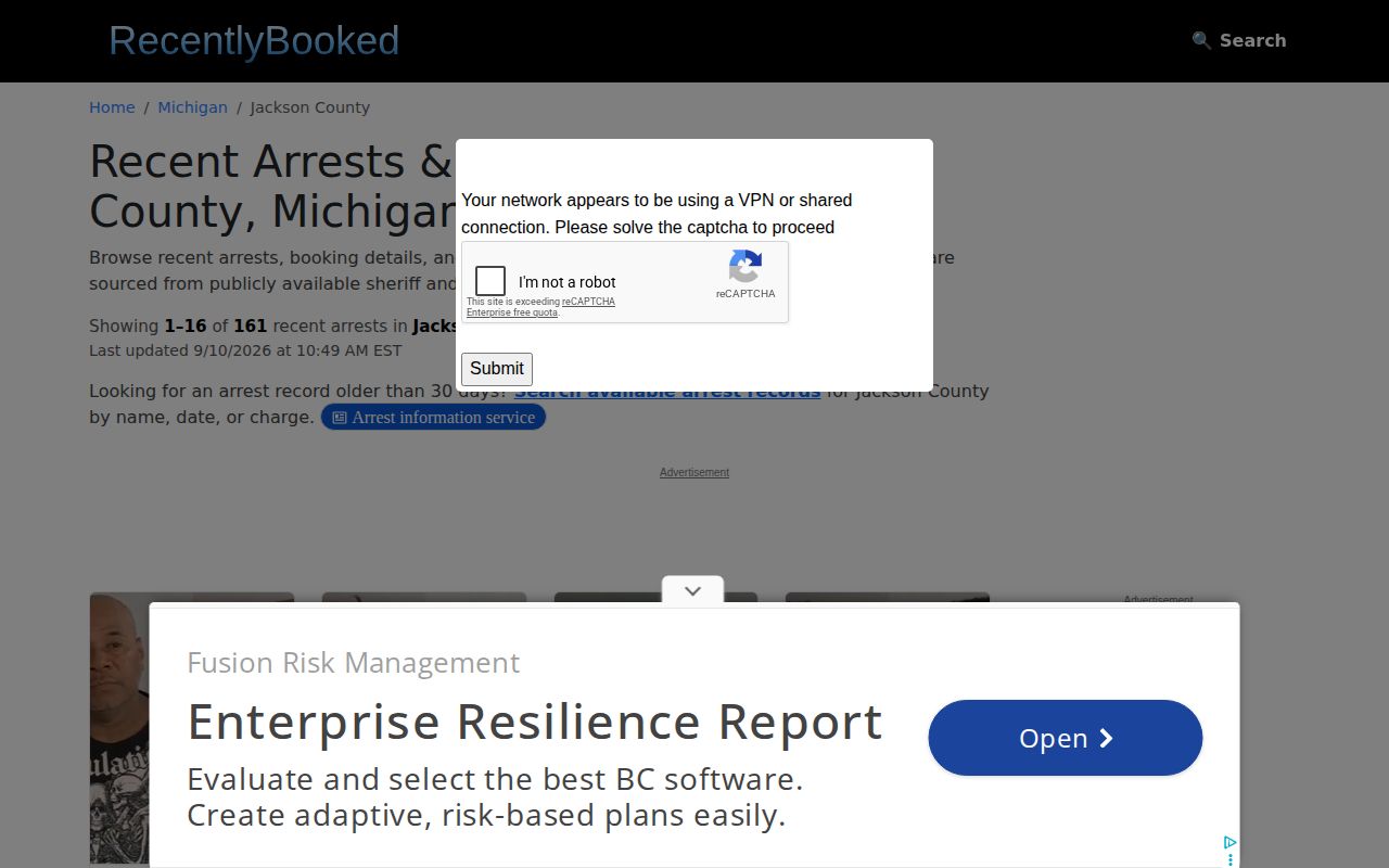 Unofficial Jackson County recent arrest index with rolling booking window