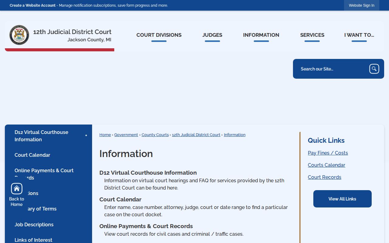 Jackson County 12th District Court warrant and arrest information page